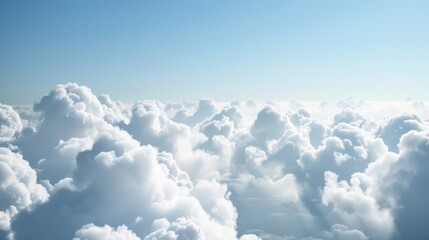Aerial Views of the Blue Sky, White Cumulus Clouds and Sunny Day Landscape
