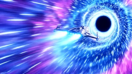 Epic journey through a black hole with a futuristic spaceship at warp speed. Digital art - Powered by Adobe