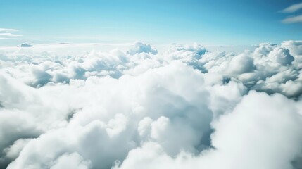Aerial Views of the Blue Sky, White Cumulus Clouds and Sunny Day Landscape