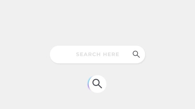 Minimalist search bar animation with magnifying glass icon, modern and minimal design. Perfect for UI UX mockups, app presentations, websites, and digital projects. Clean and modern UI element for web