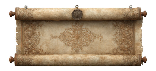 Obraz premium Antique Scroll with Ornate Design on Transparent Background for Clipart Use
