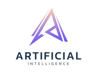 Artificial intelligence with up Triangle lines moving technology Analysis logo vector design concept. AI technology logotype symbol for advance technology, ui, identity, automation, website, network.