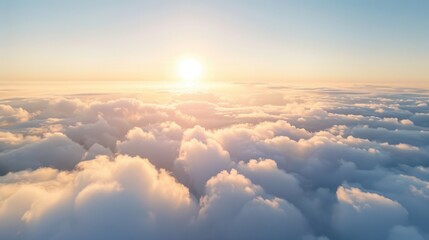 Aerial Views of the Blue Sky, White Cumulus Clouds and Sunny Day Landscape