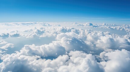 Aerial Views of the Blue Sky, White Cumulus Clouds and Sunny Day Landscape