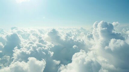 Aerial Views of the Blue Sky, White Cumulus Clouds and Sunny Day Landscape