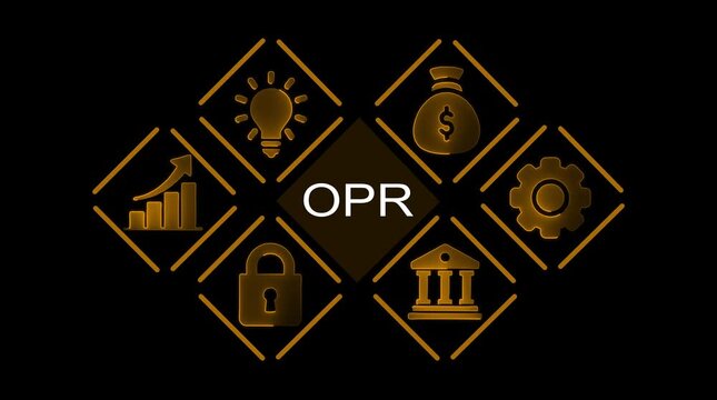 O P R business concept icons growth money security finance innovation technology abstract motion graphics