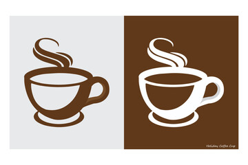 Holiday Coffee Cup Vector art of two stylized coffee cups with steam, one in brown on a light gray background, the other in white on a dark brown background