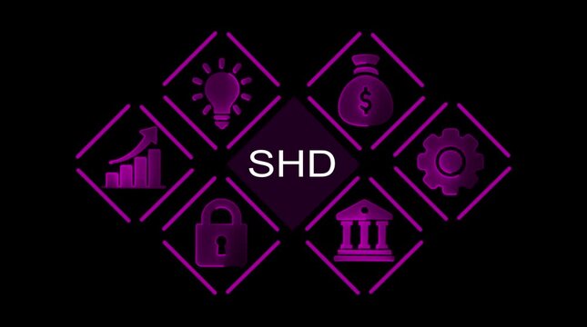 Business growth success strategy icons lightbulb money bag gear lock bank graph S H D concept video