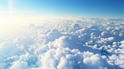 Aerial Views of the Blue Sky, White Cumulus Clouds and Sunny Day Landscape