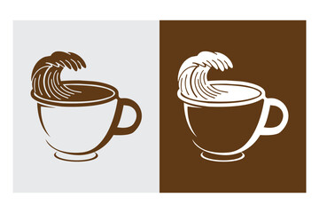 Holiday Coffee Cup Vector art of a stylized coffee cup with a wave crashing into it, presented in two color variations