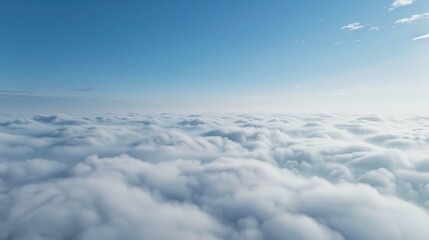 Aerial Views of the Blue Sky, White Cumulus Clouds and Sunny Day Landscape