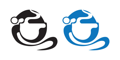 Holiday Coffee Cup Vector art of two stylized logo designs, one black and one blue, representing a swirling abstract shape with a circular element