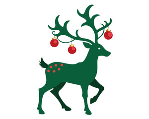Obraz premium Reindeer silhouette with Christmas bells, editable vector design 
