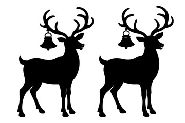 Reindeer silhouette with Christmas bells, editable vector design isolated on white background