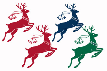 set of Reindeer silhouette with Christmas bells, editable vector design isolated on white background