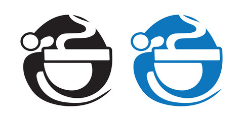 Holiday Coffee Cup Vector art of two stylized icons representing a steaming coffee one in black and white and the other in blue, isolated on a