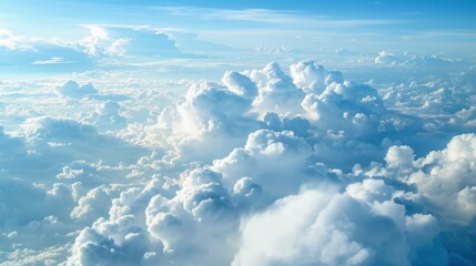 Aerial Views of the Blue Sky, White Cumulus Clouds and Sunny Day Landscape