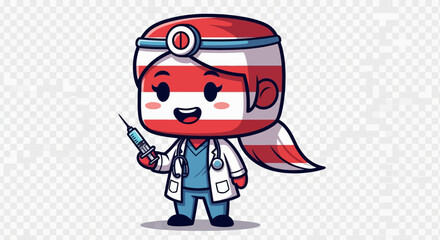 Fototapeta premium Cartoon Doctor with Austria Flag Pattern Holding Syringe.