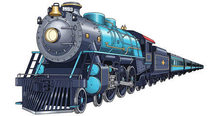 Obraz premium Detailed Illustration of a Classic Blue and Black Steam Train.