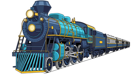 Detailed Illustration of a Classic Blue and Gold Steam Train 1. © SuryaAji