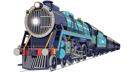 Detailed Illustration of a Classic Blue Steam Train Engine 3. © SuryaAji