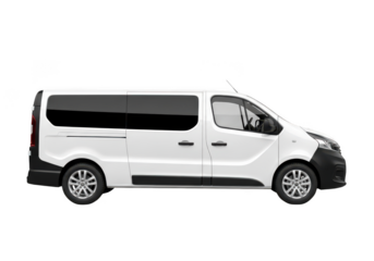 White passenger van with tinted windows isolated on transparent background