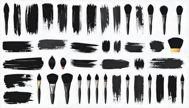 Black Ink Brush Strokes and Makeup Brushes Collection.