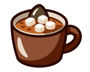 Hot chocolate mug with marshmallows, cozy winter drink illustration