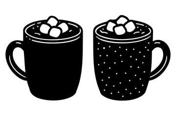 Hot chocolate mug with marshmallows, cozy winter drink illustration