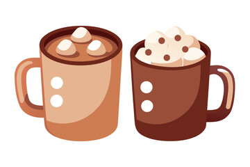 Hot chocolate mug with marshmallows, cozy winter drink illustration isolated on white background