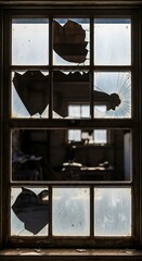 Broken Window in Abandoned Building.