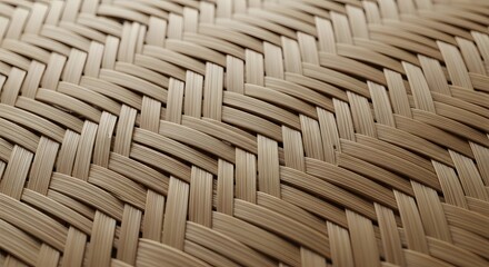 Close-up of a tightly woven synthetic rattan material in a warm brown color, featuring an intricate herringbone pattern for a textured background