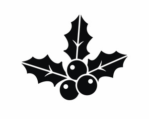 Holly leaves and red berries icon , Christmas botanical element, isolated on white background