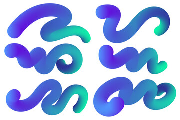 Abstract gradient lines. Colored swirl blue and green shapes on white background. Curved spiral vector 3d dynamic elements for modern posters and banners