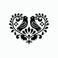 Love Birds Heart Floral Ornament Decorative Romantic Symbol Design Vector Illustration