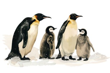 Fototapeta premium Penguin family watercolor illustration