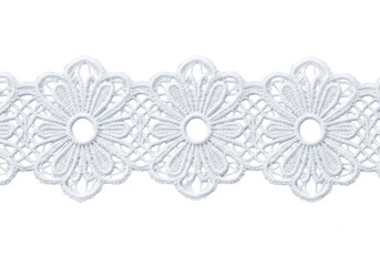 White floral lace trim isolated on a transparent background