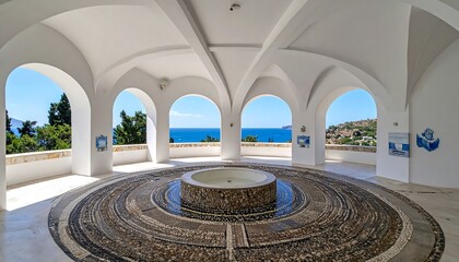 Obraz premium White rotunda with mosaic fountain, ocean view