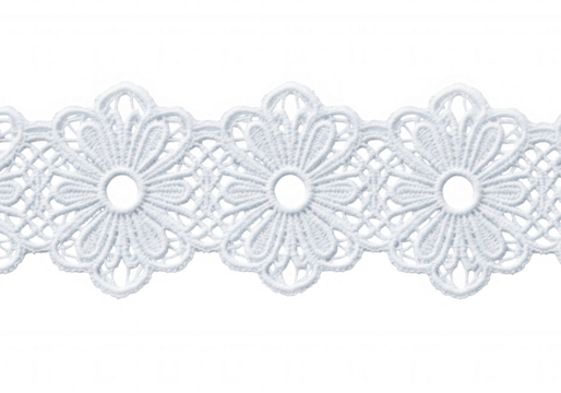 White floral lace trim isolated on a transparent background
