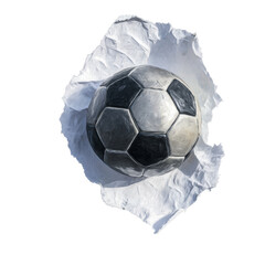 Painted Soccer Ball Breaking Paper on PNG Background
