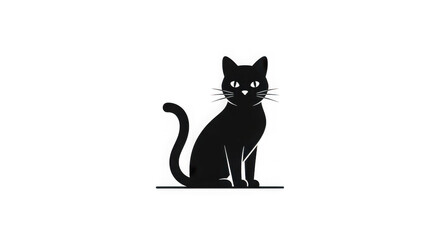 Fototapeta premium Minimalist Black Cat Outline Illustration On Dark Background