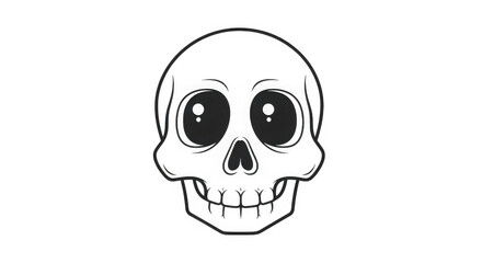 Obraz premium Minimalist Cartoon Skull Outline With Big Eyes On Black