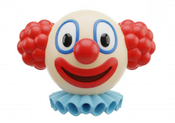 Cheerful clown face with red hair and blue collar isolated on a transparent background