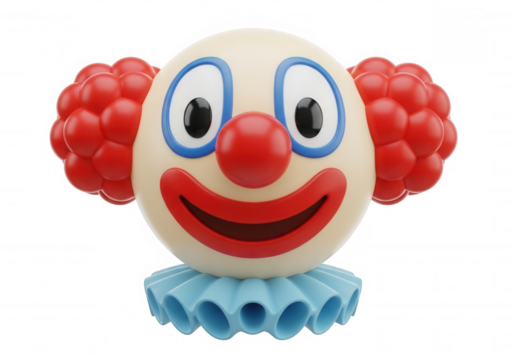 Cheerful clown face with red hair and blue collar isolated on a transparent background