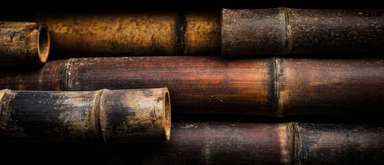Fototapeta premium Close up of bamboo stalks dark background