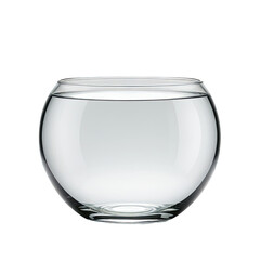 Round, clear glass bowl filled with clean, transparent water, isolated on black