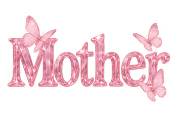 Obraz premium Elegant Pink Crystal Letters with Butterflies Celebrating Motherhood