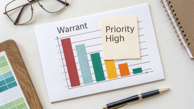 Assessment of Financial Chart Showing Priority Level High with Warrant Status and Colorful Bar Graph Representation