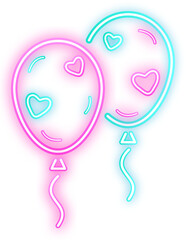 Glowing Neon Style Balloons Decoration with Heart Detail Party Celebration, Two brightly colored neon balloons.