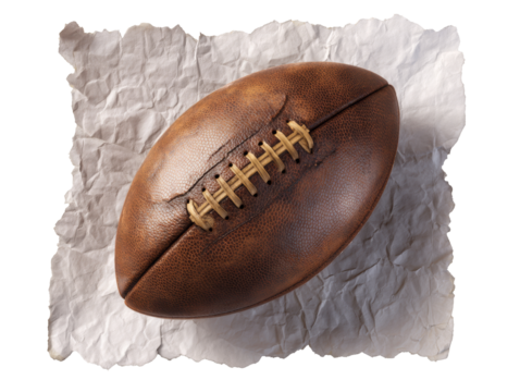 Brown Football on Crumpled Paper on PNG Background